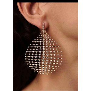 Large Gold clear white earrings chunky stud gold clear crystal bold statement